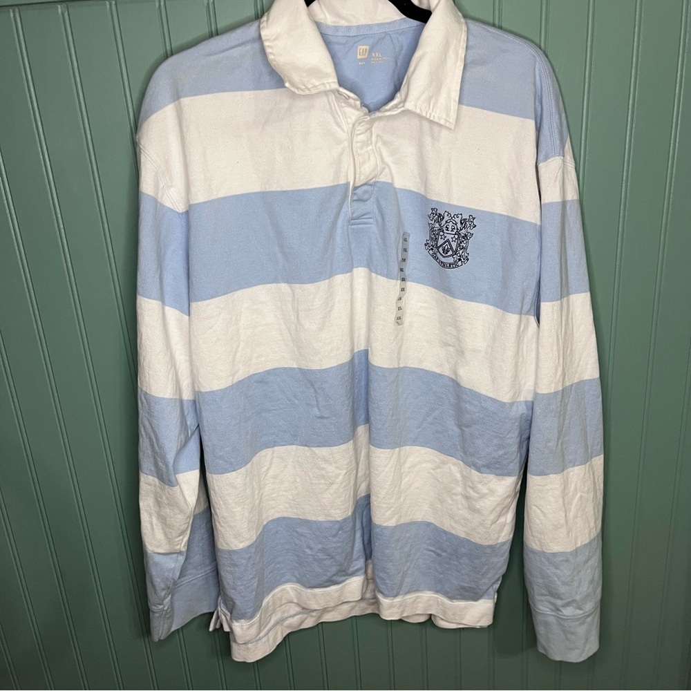 GAP Athletic Men's Vintage Long Sleeve Rugby Shirt Blue/White XXL